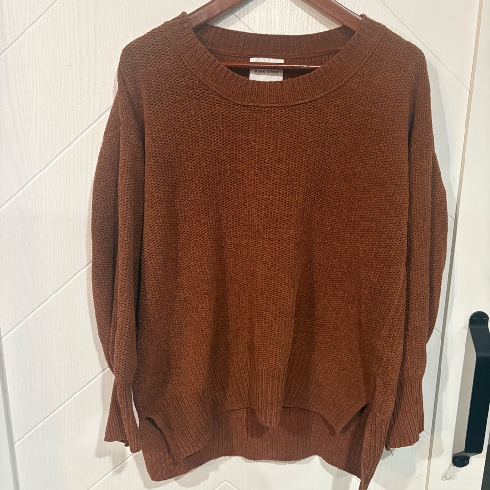 Pink Rose terra cotta  Chenille Knit Sweater cozy, cottage , fall winter/90s‎